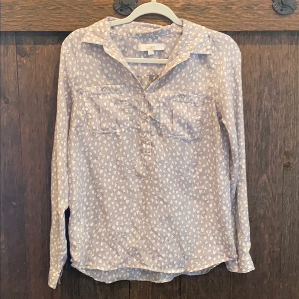 Loft grey heart button up shirt